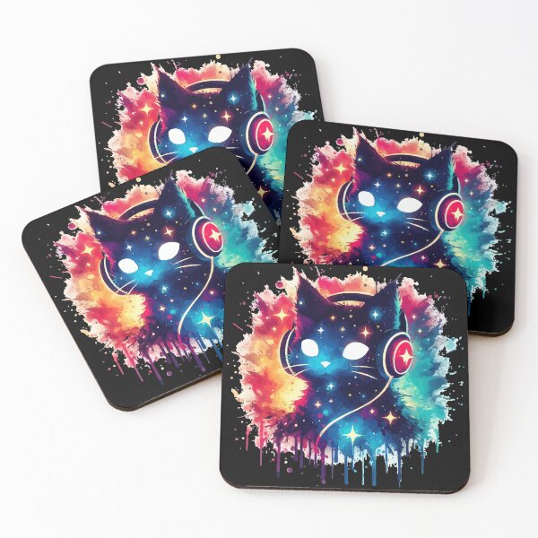 Item preview, Cosmic Cat Headphones Cool Watercolor Galaxy Space Splash designed and sold by TomFrontierArt.