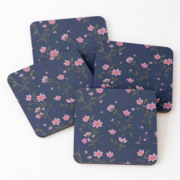 Item preview, Pink and Navy Blue Floral Print designed and sold by BubbleGalaxy.