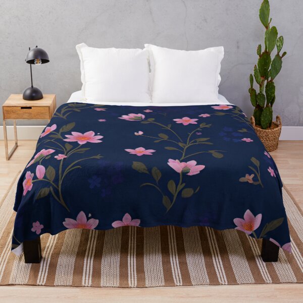 Item preview, Pink and Navy Blue Floral Print designed and sold by BubbleGalaxy.