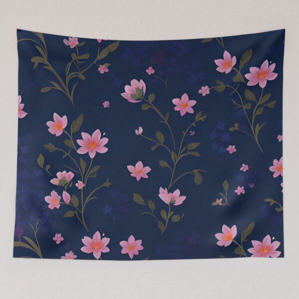 Item preview, Pink and Navy Blue Floral Print designed and sold by BubbleGalaxy.