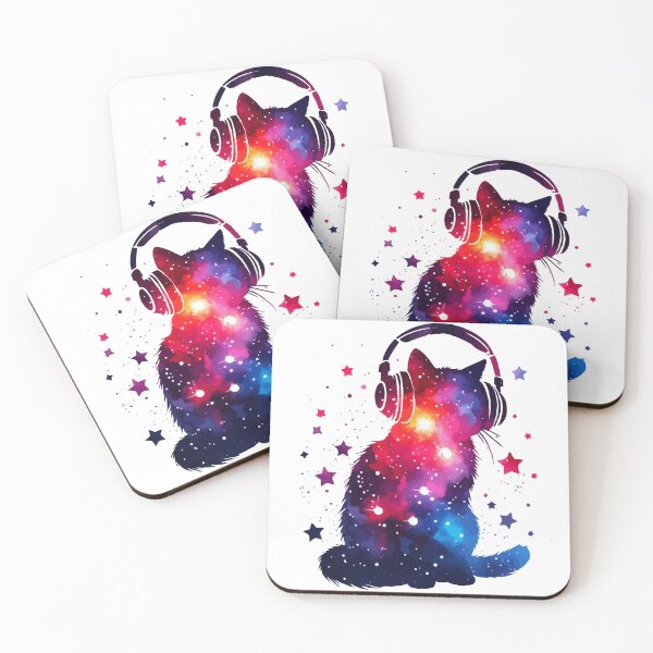 Item preview, Cosmic Cat Headphones Watercolor Galaxy Space  designed and sold by TomFrontierArt.