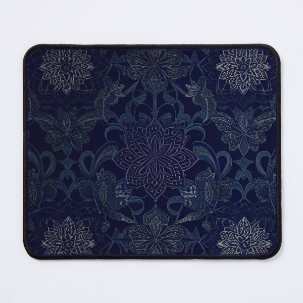 Item preview, Navy Blue and Silver Velvety Floral Design designed and sold by BubbleGalaxy.