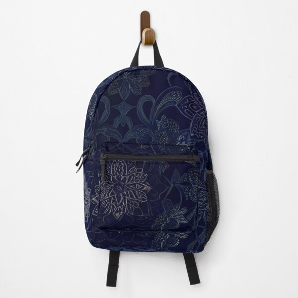 Item preview, Navy Blue and Silver Velvety Floral Design designed and sold by BubbleGalaxy.