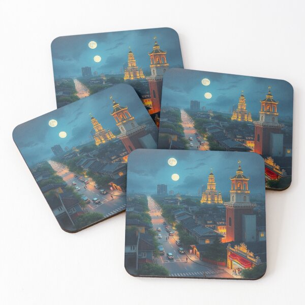 Item preview, Nighttime in Ha Noi – Oil Painting Style Town Landscape Illustration designed and sold by hjian8219.
