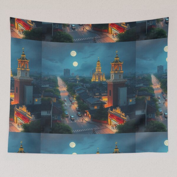 Item preview, Nighttime in Ha Noi – Oil Painting Style Town Landscape Illustration designed and sold by hjian8219.