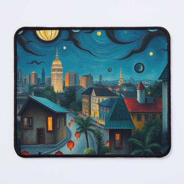 Item preview, Nighttime in Ha Noi – Oil Painting Style Town Landscape Illustration designed and sold by hjian8219.