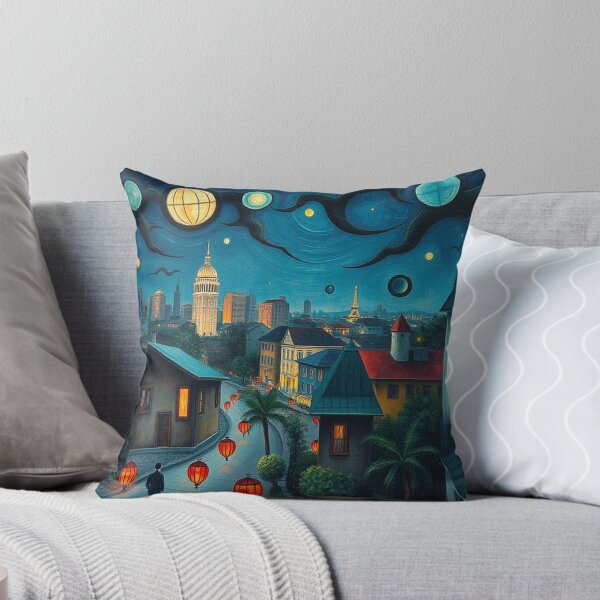 Item preview, Nighttime in Ha Noi – Oil Painting Style Town Landscape Illustration designed and sold by hjian8219.
