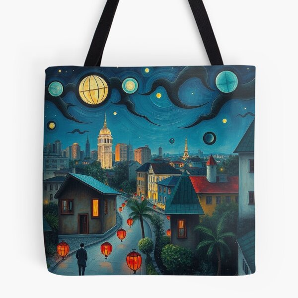 Item preview, Nighttime in Ha Noi – Oil Painting Style Town Landscape Illustration designed and sold by hjian8219.