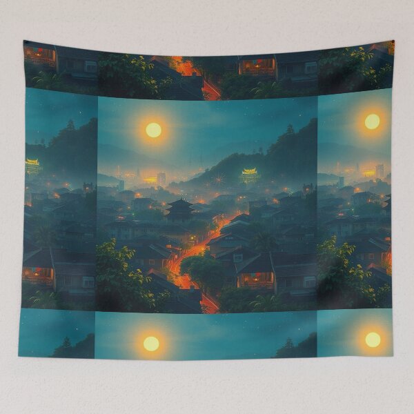 Item preview, Nighttime in Ha Noi – Oil Painting Style Town Landscape Illustration designed and sold by hjian8219.
