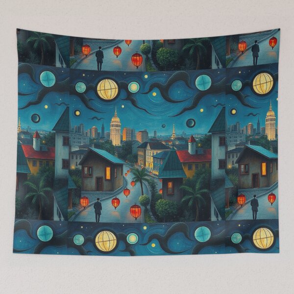Item preview, Nighttime in Ha Noi – Oil Painting Style Town Landscape Illustration designed and sold by hjian8219.