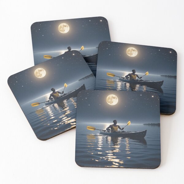 Item preview, Night Journey: A Man Rowing Through Glowing Moons – Digital Art Illustration designed and sold by hjian8219.
