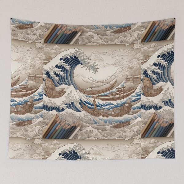 Item preview, The Great Wave of Kanagawa - Hokusai-Inspired Adult Coloring Page designed and sold by hjian8219.