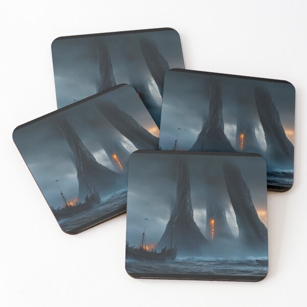 Item preview, Ships Seascape Fantasy with Waves Crashing, Tall Finger-like Eroded Rocks designed and sold by DigiCre8.