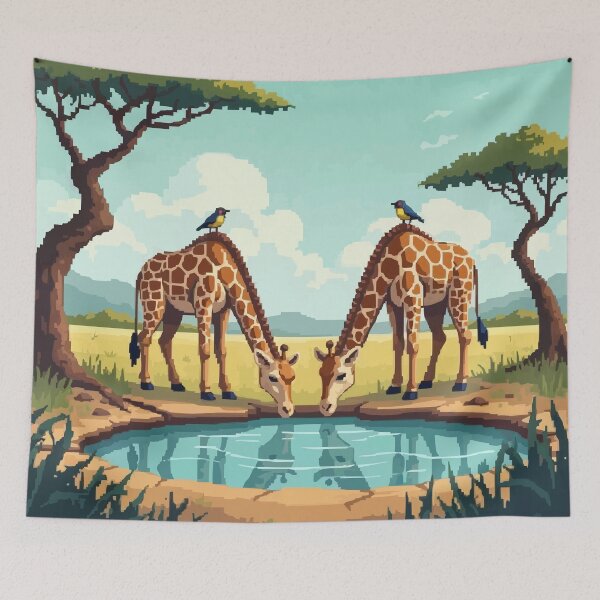 Item preview, Pixel Giraffes at the Waterhole designed and sold by NaturePixel.