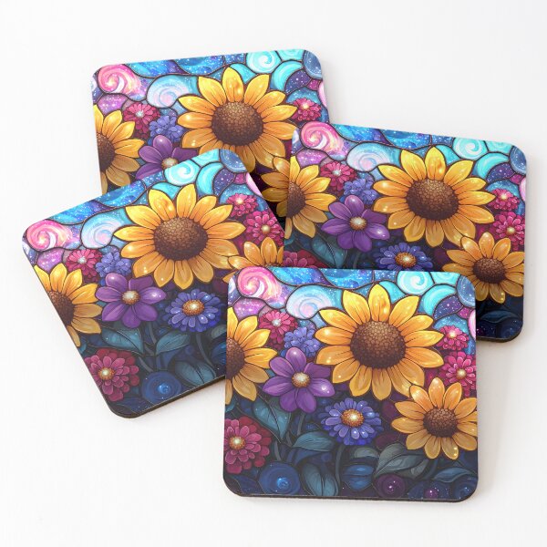 Item preview, Stained Glass of Cosmic Sunflower Garden designed and sold by Cozirlax.