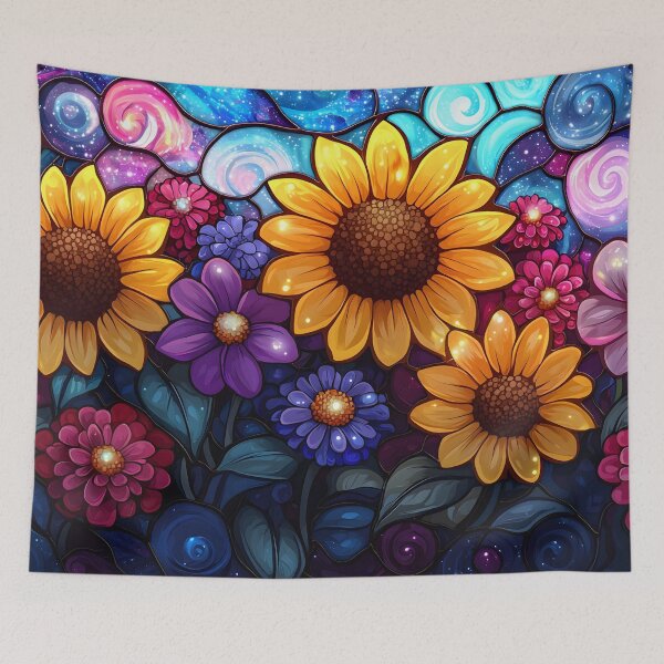 Item preview, Stained Glass of Cosmic Sunflower Garden designed and sold by Cozirlax.