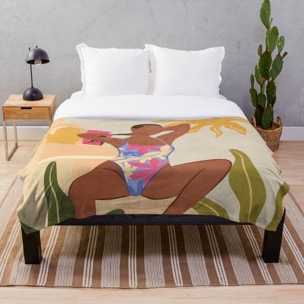 Aperçu de l'œuvre Sous le soleil souriant, maillot de bain floral moderne, illustration aux couleurs terreuses tropicales, affiche féminine minimaliste bohème, moment de détente abstrait créée et vendue par Kintsugi99.