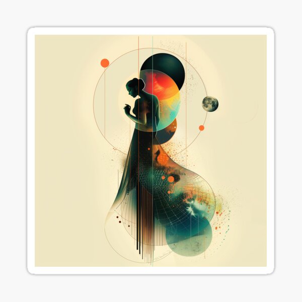 Dancing with Celestial Bodies - Abstract Cosmic Art Print Sticker