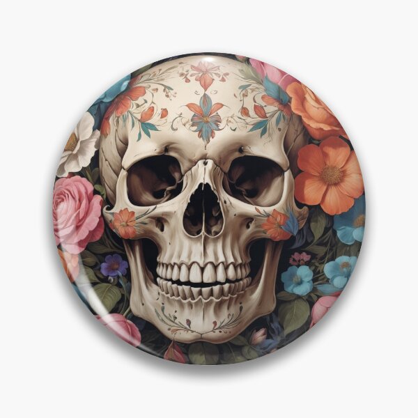 Item preview, Skull in flowers designed and sold by mamarilou.