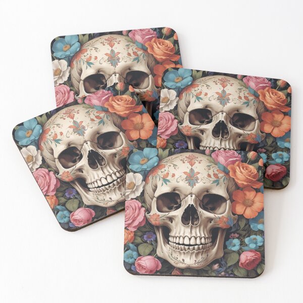 Item preview, Skull in flowers designed and sold by mamarilou.