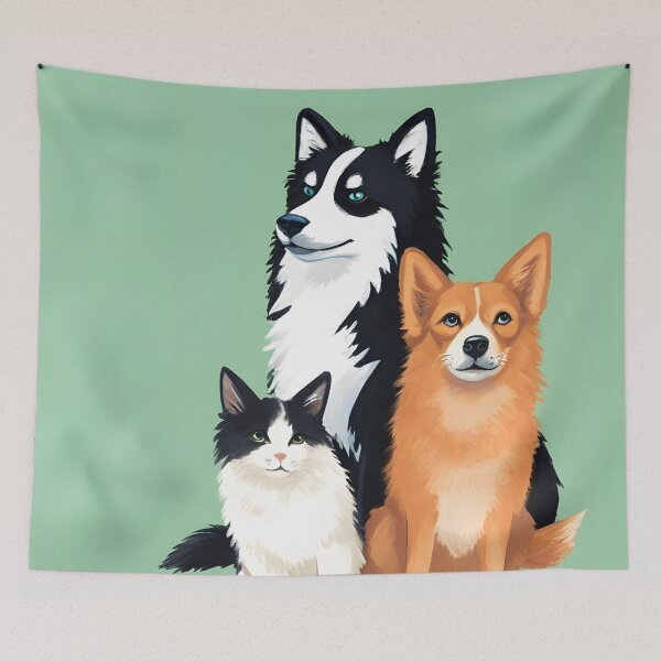 Item preview, art of cat and dogs designed and sold by aliraweb.