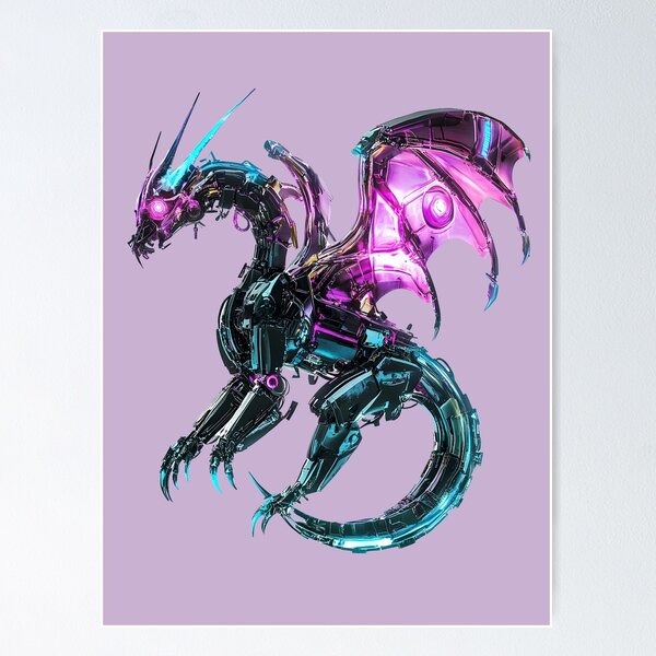 Item preview, Neon Cyberpunk Robotic Dragon Purple Blue designed and sold by PixelReverb.