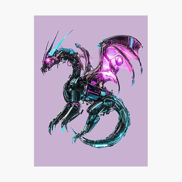 Item preview, Neon Cyberpunk Robotic Dragon Purple Blue designed and sold by PixelReverb.