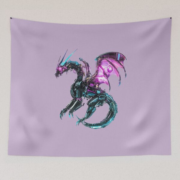 Item preview, Neon Cyberpunk Robotic Dragon Purple Blue designed and sold by PixelReverb.