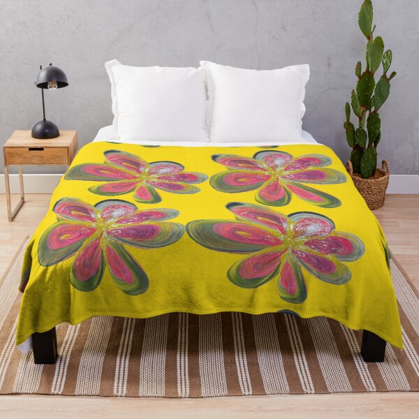 Item preview, Novelty Hand Painted Acrylic Flowers Pink Yellow / Yellow Background designed and sold by Victoria Rose.