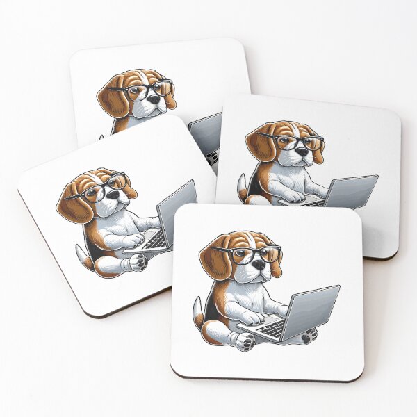 Item preview, Cute Beabull with Glasses and Laptop designed and sold by MaateoDesign.