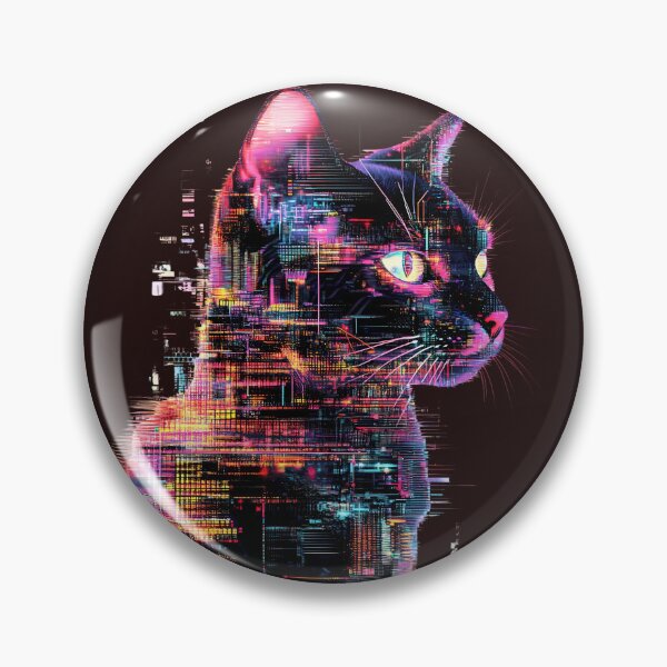 Item preview, Neon Glitch Cat in Futuristic Digital World designed and sold by PixelReverb.