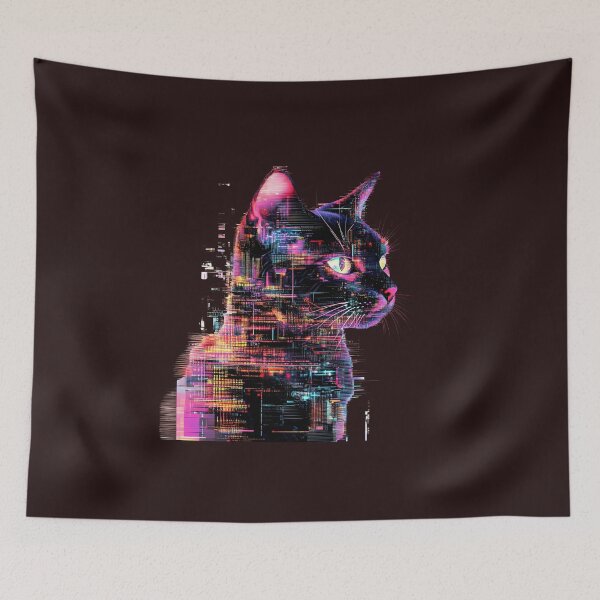Item preview, Neon Glitch Cat in Futuristic Digital World designed and sold by PixelReverb.