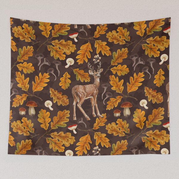 Item preview, Deer in the autumnal forest on dark brown designed and sold by Katerina Mitkova Kirilova.