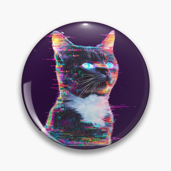 Item preview, Vibrant Neon Glitch Cat with Blue Eyes designed and sold by PixelReverb.