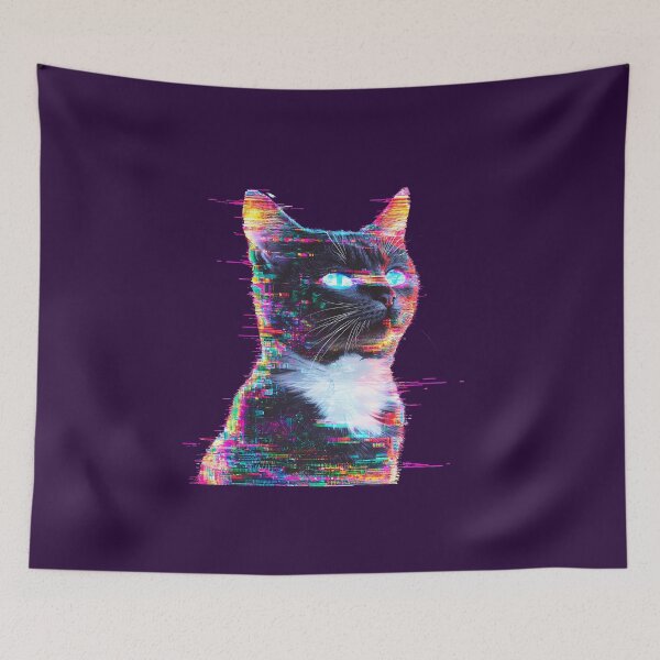 Item preview, Vibrant Neon Glitch Cat with Blue Eyes designed and sold by PixelReverb.