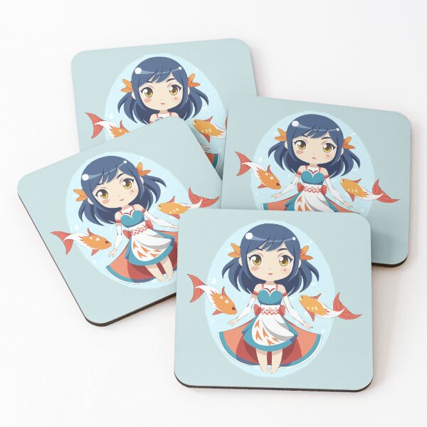 Item preview, Koi Harmony - Chibi Girl with Goldfish Companions designed and sold by AgarutanPrint.