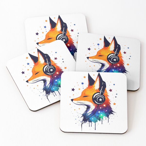 Item preview, Galaxy Fox Cute Headphones Music Watercolor Splash Space  designed and sold by TomFrontierArt.