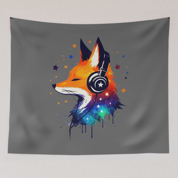 Item preview, Galaxy Fox Cute Headphones Music Watercolor Splash Space  designed and sold by TomFrontierArt.