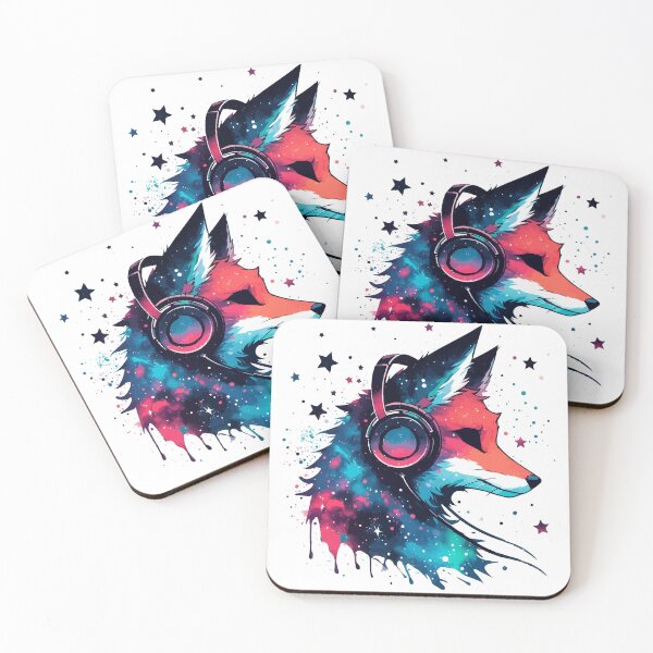 Item preview, Music Galaxy Fox Headphones Watercolor Splash Space  designed and sold by TomFrontierArt.