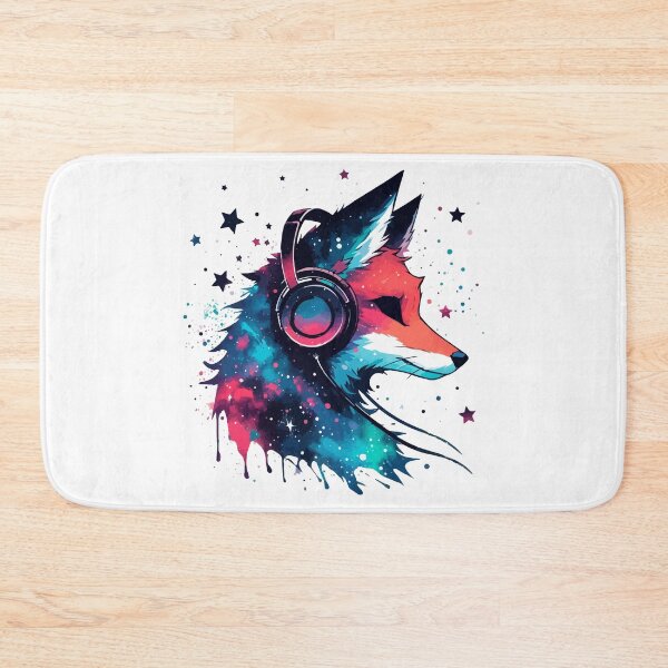 Item preview, Music Galaxy Fox Headphones Watercolor Splash Space  designed and sold by TomFrontierArt.