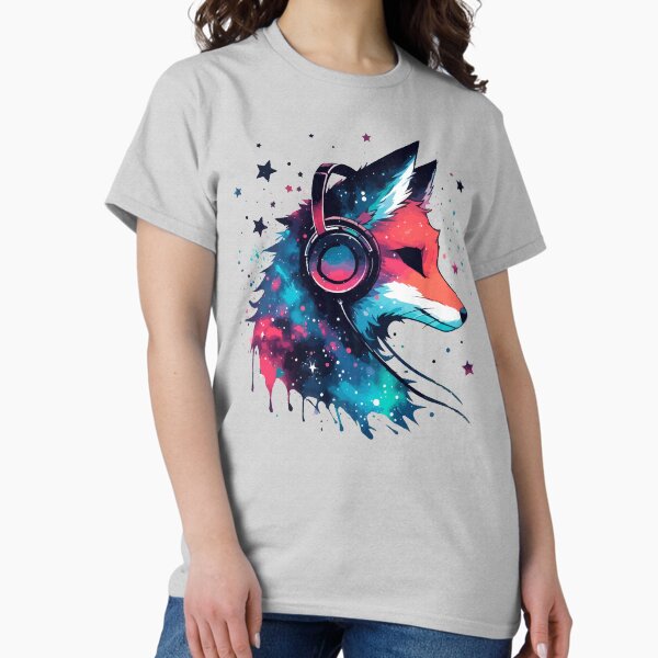 Item preview, Music Galaxy Fox Headphones Watercolor Splash Space  designed and sold by TomFrontierArt.