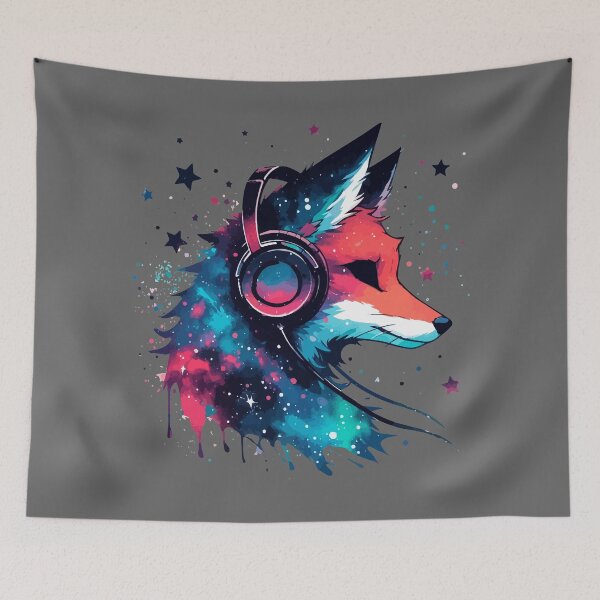 Item preview, Music Galaxy Fox Headphones Watercolor Splash Space  designed and sold by TomFrontierArt.