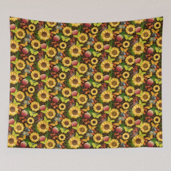 Item preview, Harvest Sunflower on Dark Brown with Khaki Lines Half-Drop designed and sold by Art in My Loft.