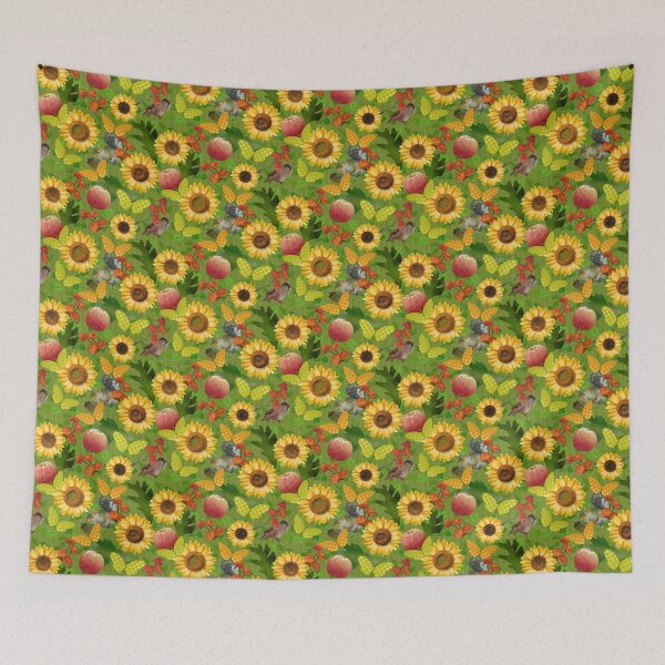 Item preview, Harvest Sunflower on Green Plank Half-Drop designed and sold by Art in My Loft.