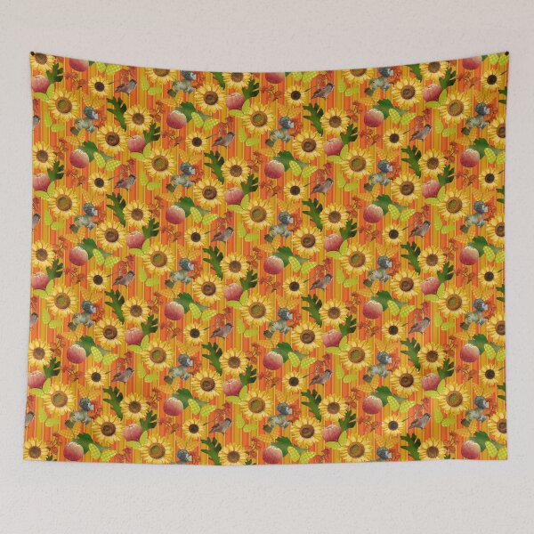 Item preview, Harvest Sunflower on Orange and Yellow Stripes Half-Drop designed and sold by Art in My Loft.