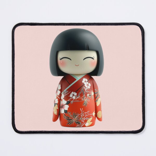 Item preview, Happy Kokeshi Doll in Red Kimono designed and sold by kansaikate.
