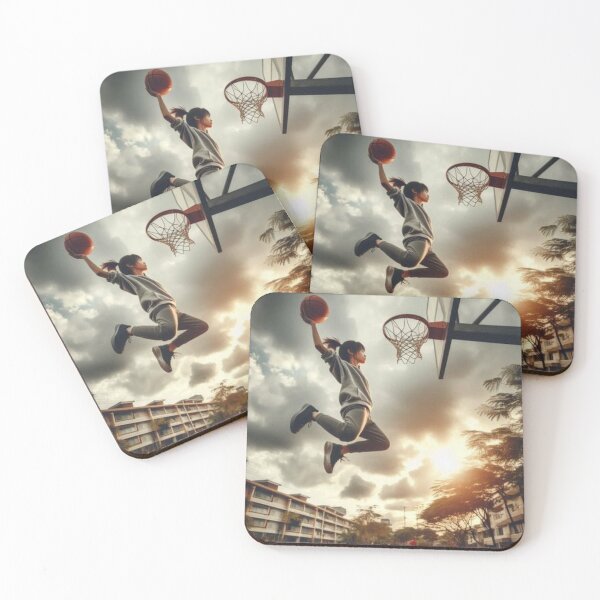 Item preview, A Girl In Mid-Air Performing A Slam Dunk On A Basketball Court. designed and sold by IrsathThaslima.