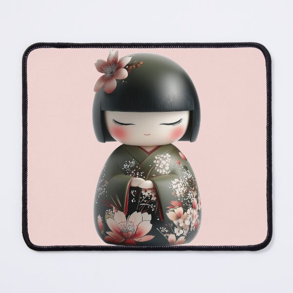 Item preview, Peaceful Kokeshi Doll in Dark Green Kimono designed and sold by kansaikate.