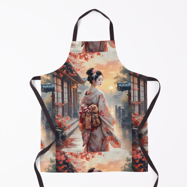 Item preview, Beautiful autumn abstract geisha, kimono , in sunrise with pagoda, Japan designed and sold by Coolparrotgirl.