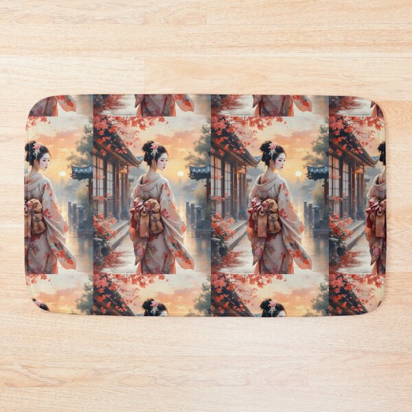 Item preview, Beautiful autumn abstract geisha, kimono , in sunrise with pagoda, Japan designed and sold by Coolparrotgirl.